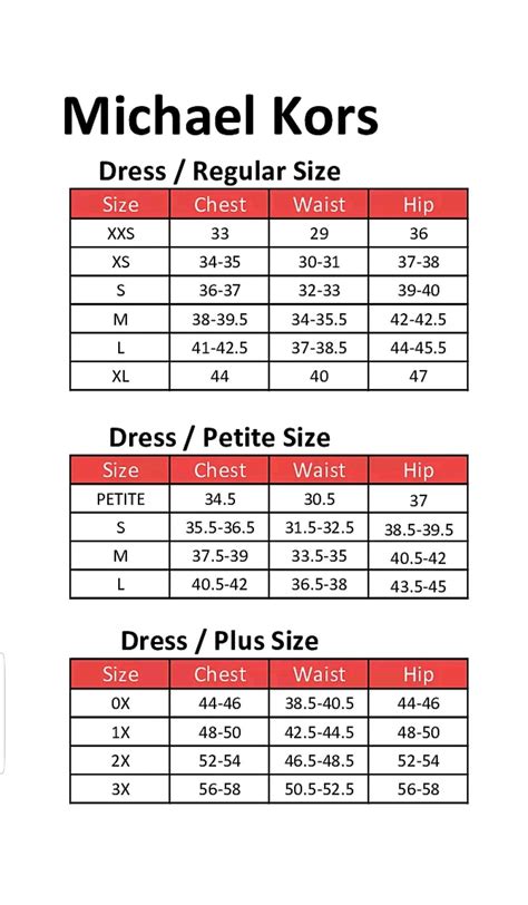 Michael Kors size chart jackets